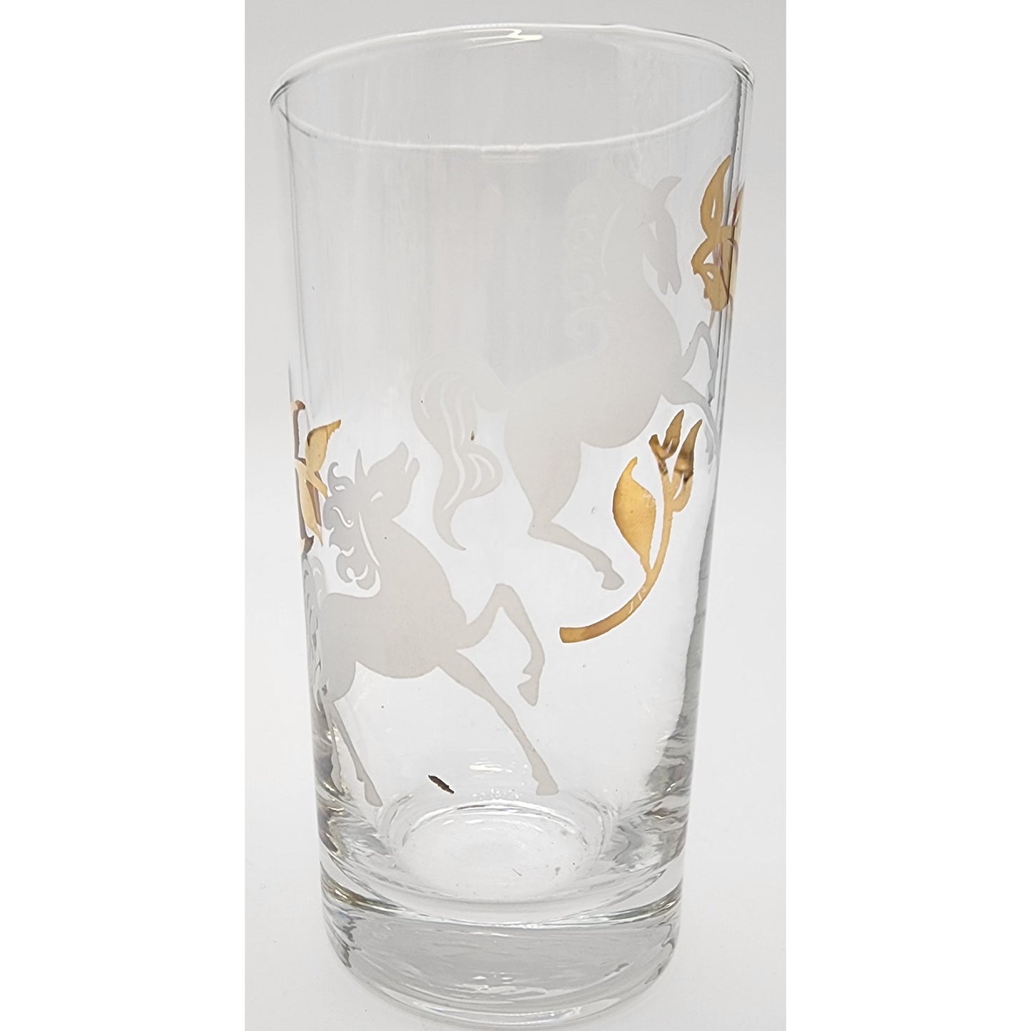 Libbey Prancing Colts Tumblers Set of 4 22K Gold Frosted Horses 1960s Vintage