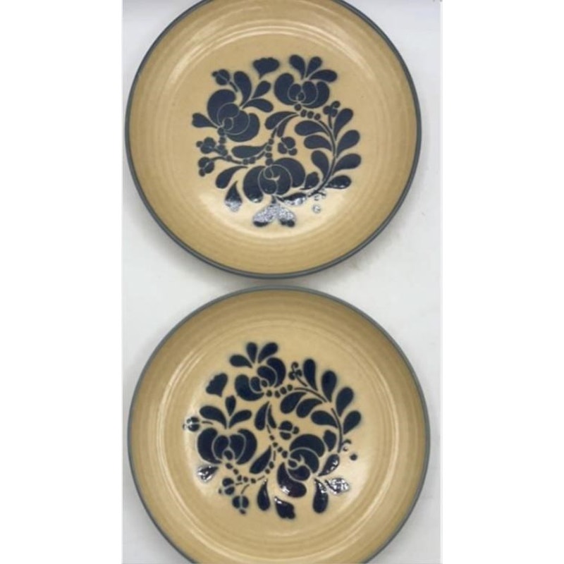 Pfaltzgraff Folk Art 8‑Pc Dinnerware Set Blue Floral Tan USA Stoneware VT