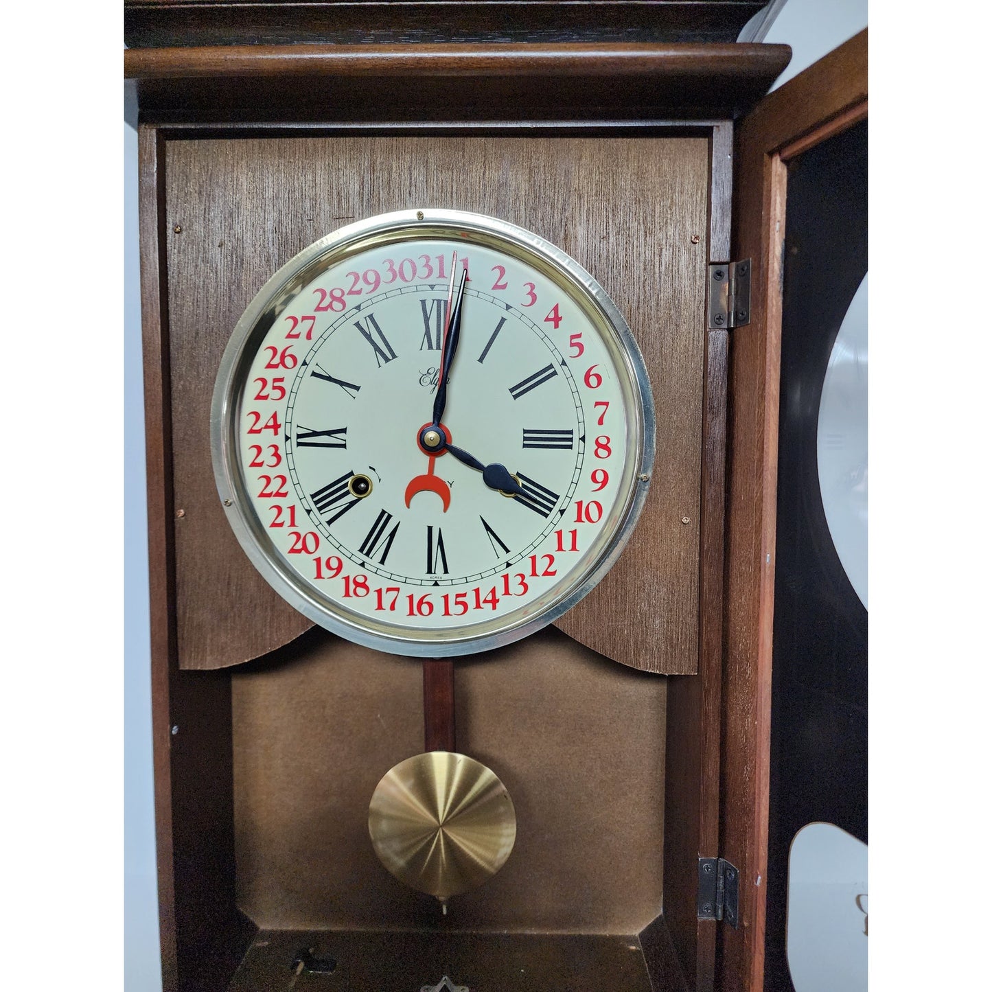 Vintage Elgin Regulator 31 Day Clock Wood Case Brass Pendulum Chimes w/ Key
