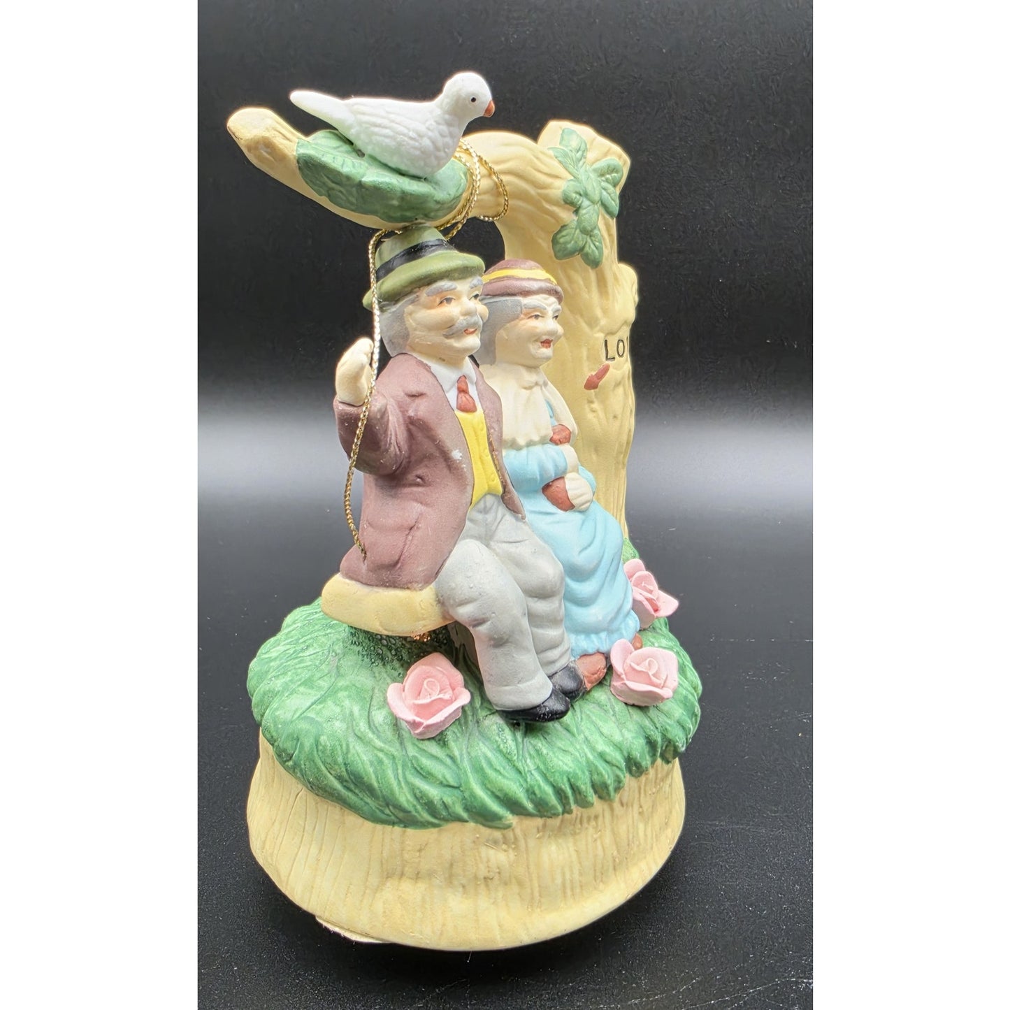 1994 Porcelain Music Box Elderly Couple Swing Rotates 360° Through The Years