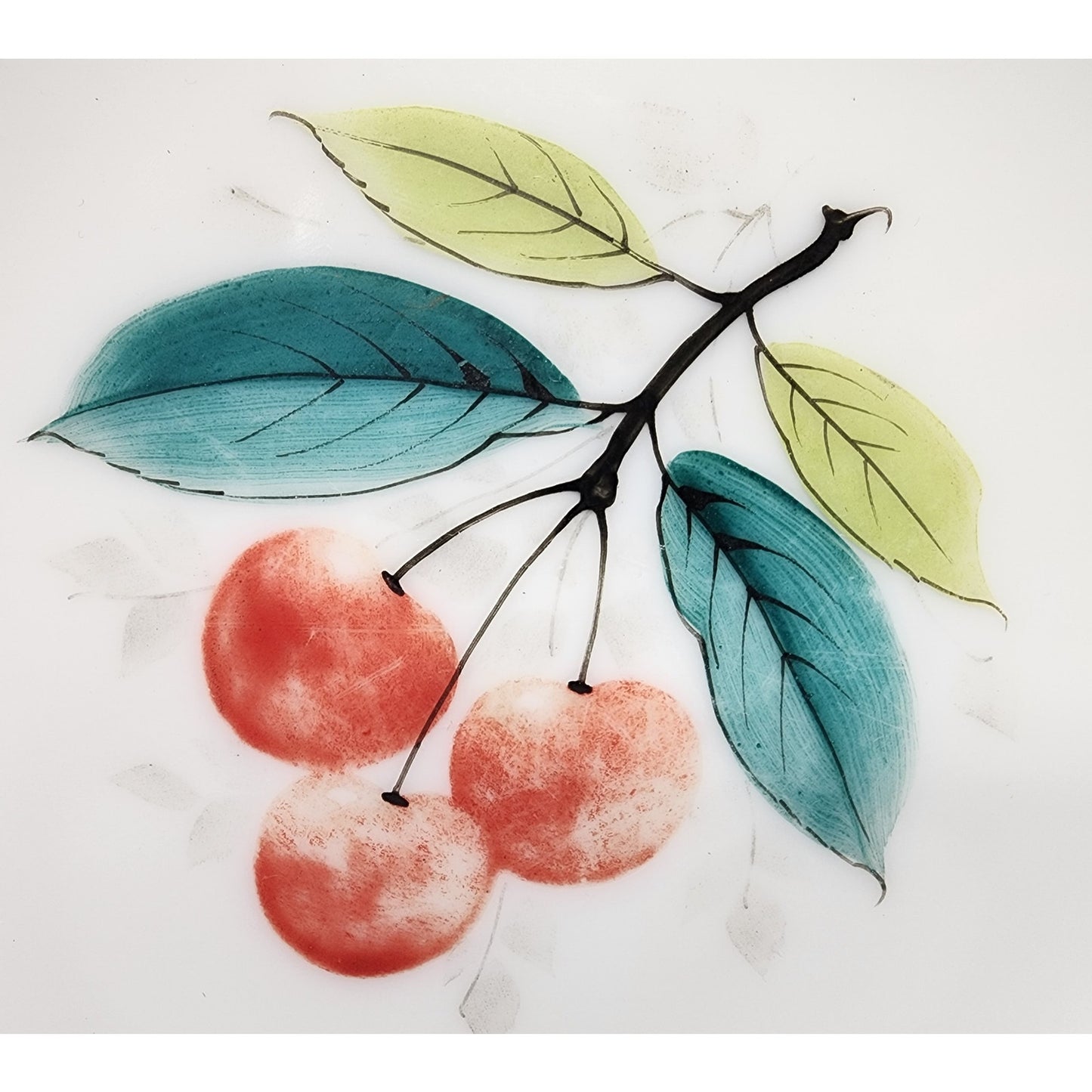 VTG Westmoreland Milk Glass Beaded Edge Fruit Plates 5 Set, Hand Painted, 7.5"