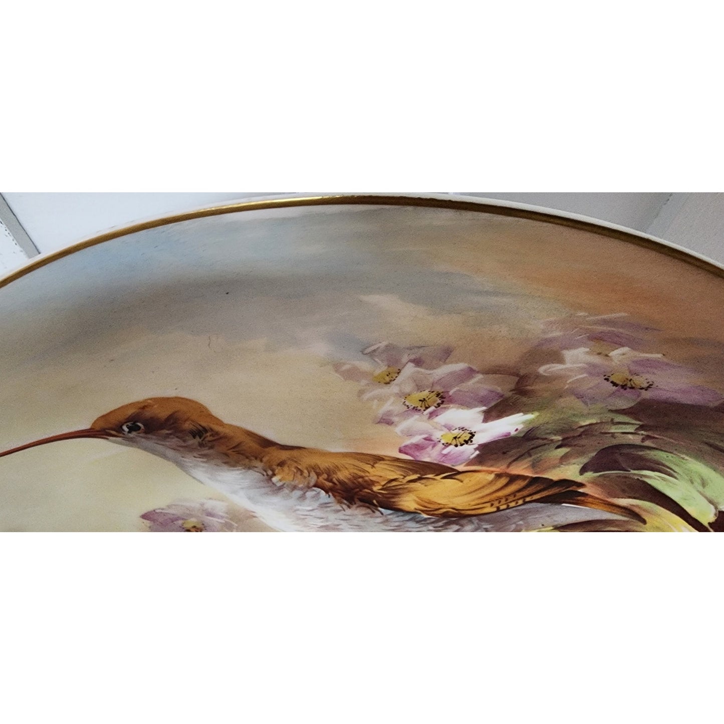 Henriot Signed Limoges France Bird Plate Hand Painted Gold Rim Violets 9.75" VTG