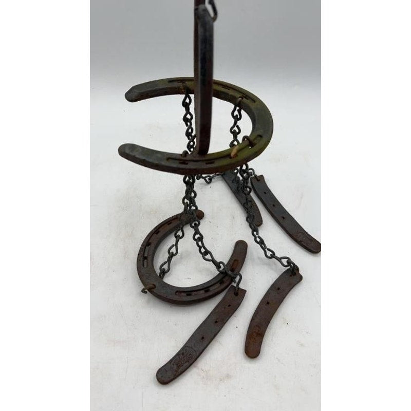 Rustic Handmade Horseshoe Wind Chimes 15" Metal Chains Hearts Western Farmhouse Decor