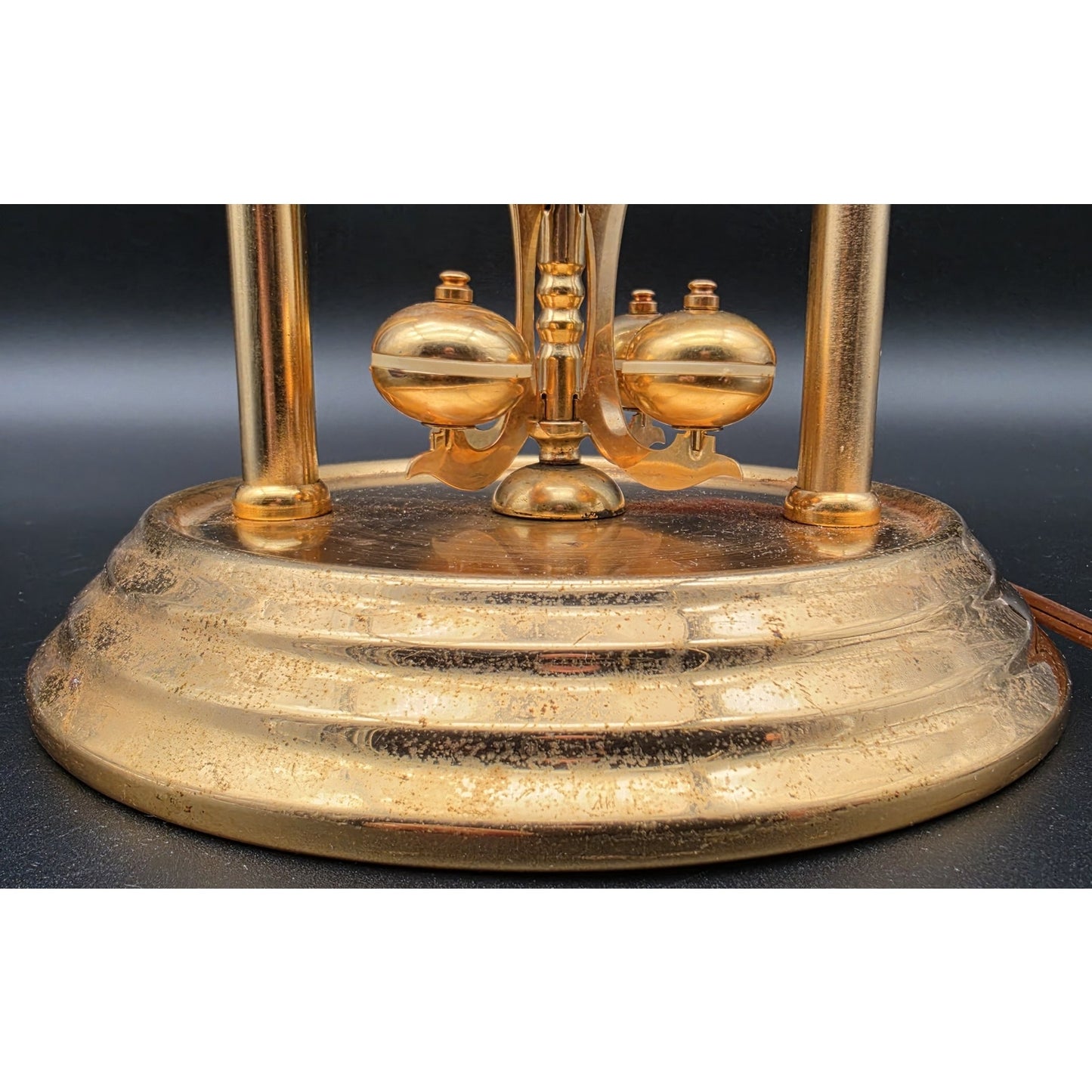 Vintage United Model 975 Brass Anniversary Clock w/ Glass Dome Works Beautifully Rare