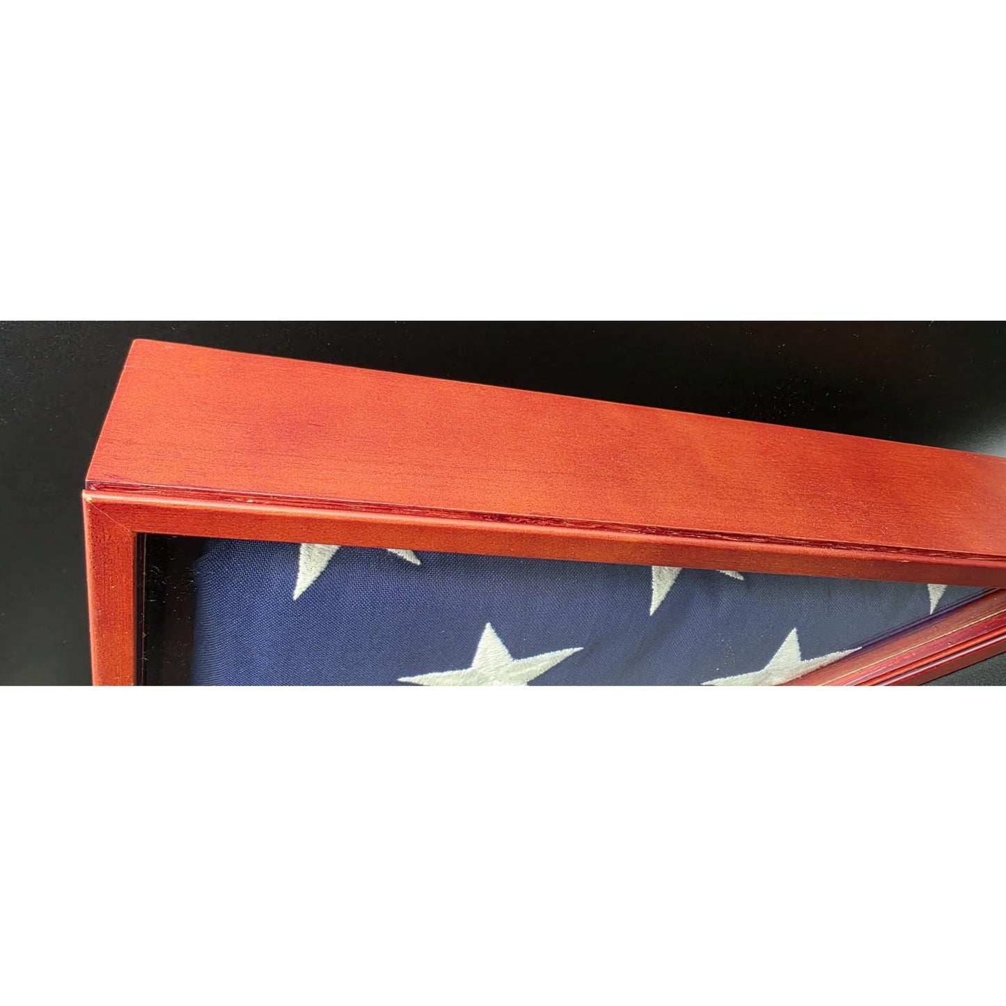 Vintage US Veteran Burial Flag in Solid Wood Triangular Display Case