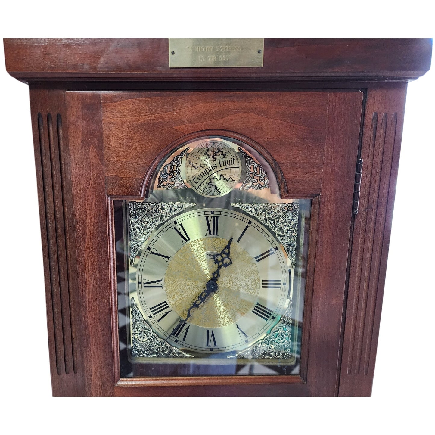 VTG Tempus Fugit Grandfather Clock Walnut Wood 79" Works w/ Chimes -Local Pickup Only!