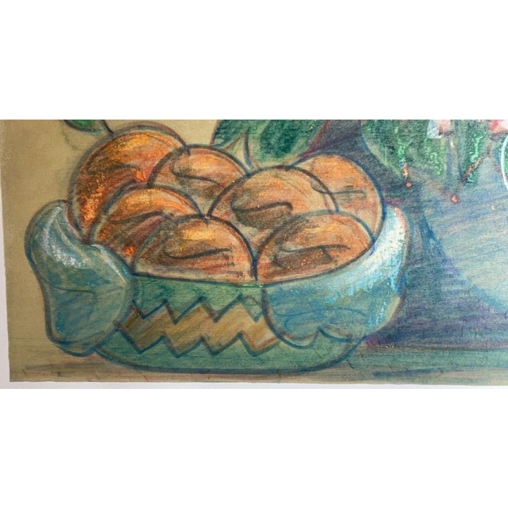 Ronald David Thompson Watercolor Still Life Flowers & Oranges Ornate Gold Frame