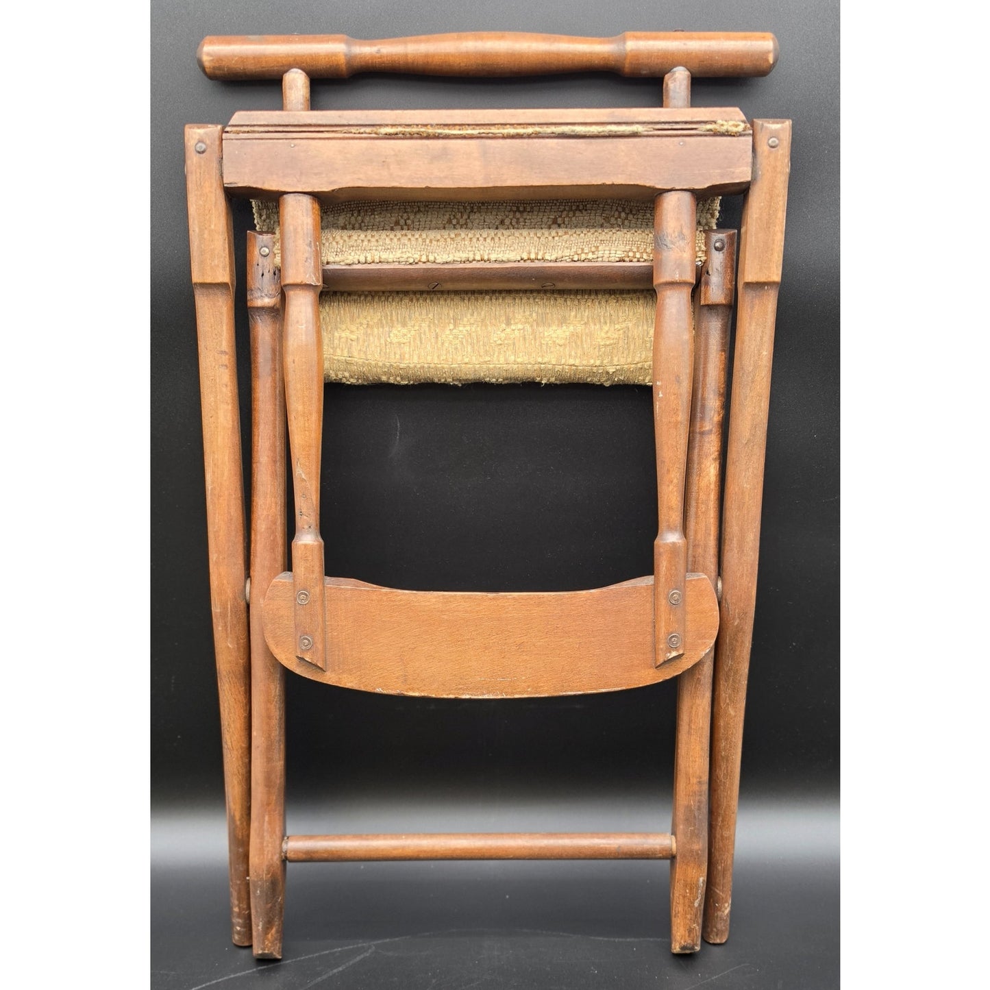 Federal Era Hardwood Folding Chair w/ Woven Seat, Unique Fold System, 1800s