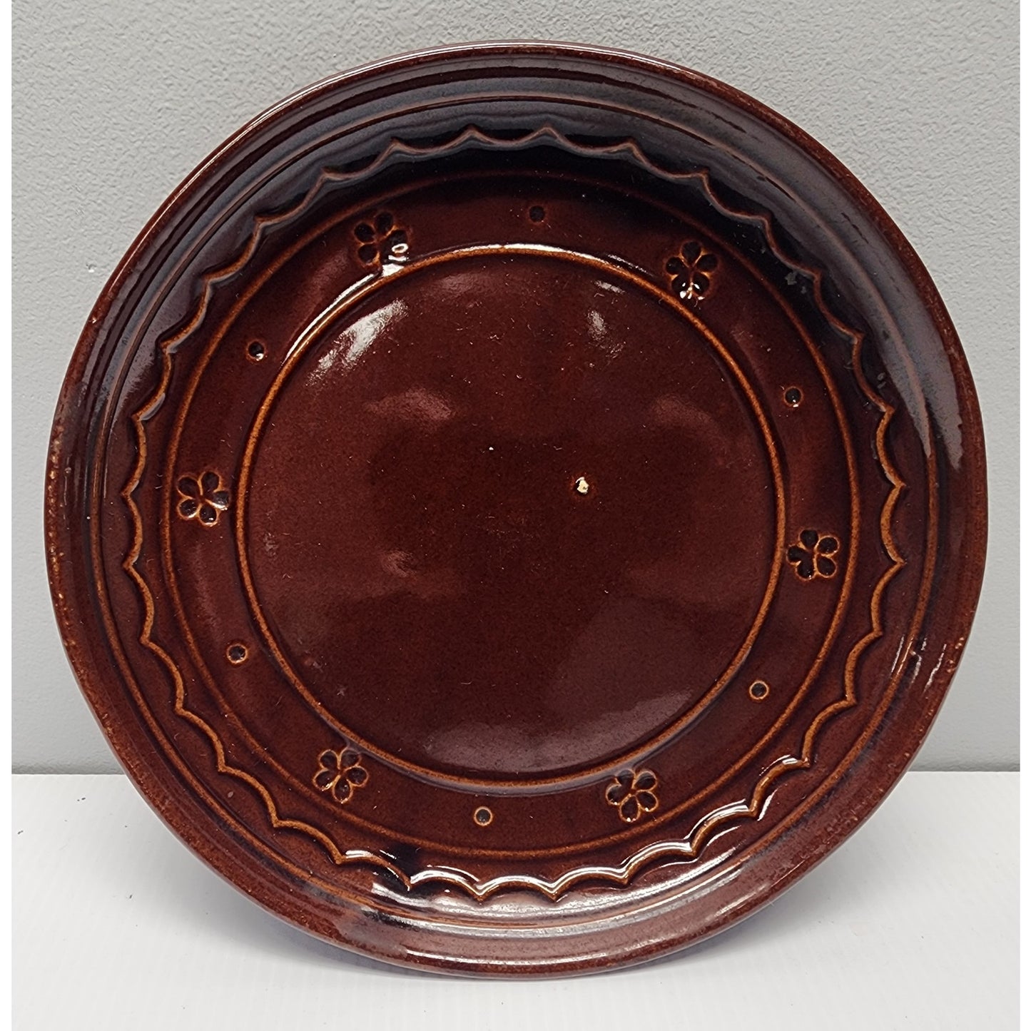 Marcrest Daisy Dot Brown Stoneware Pitcher & 9.5" Plate Ovenproof USA Vintage