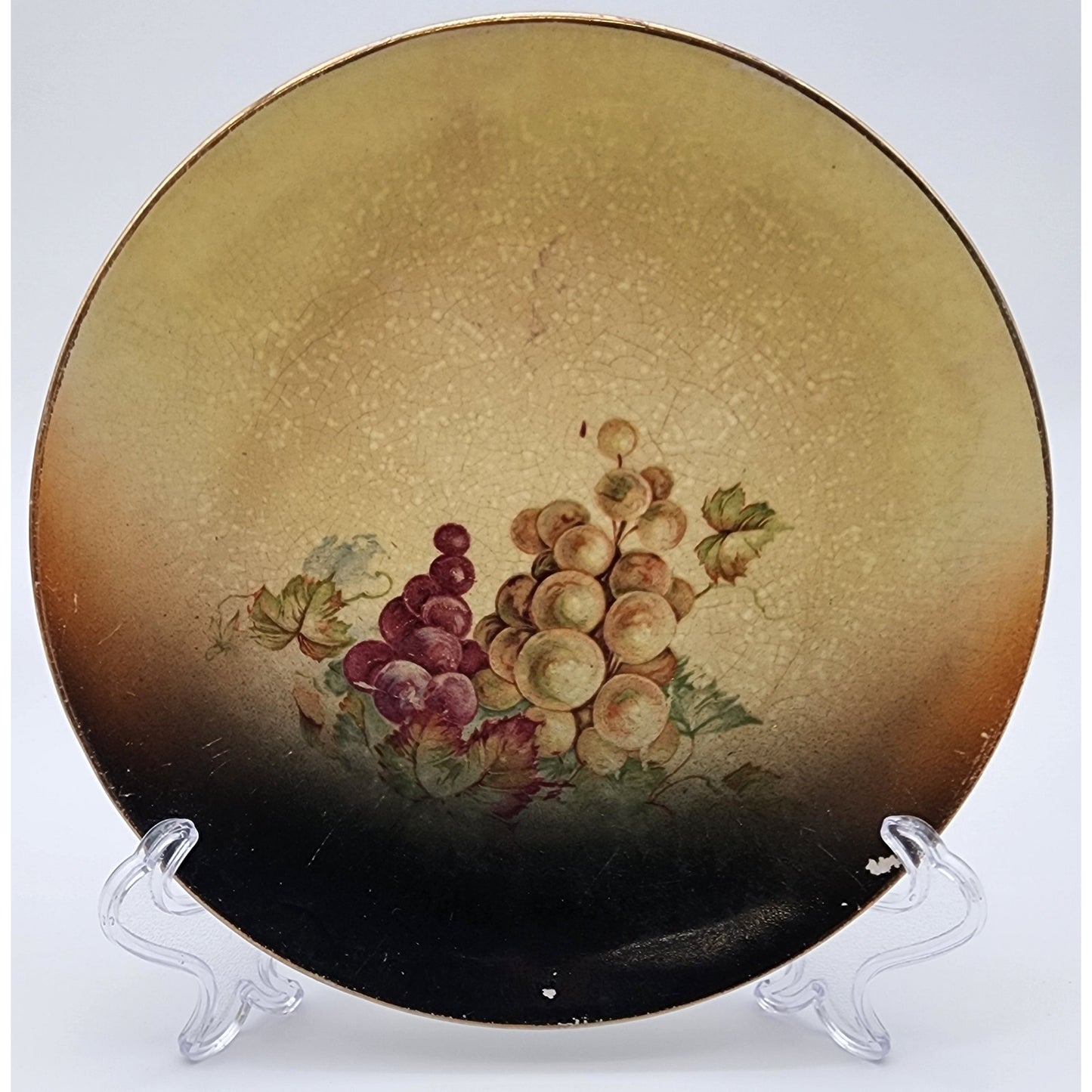 Set of 5 Vintage Hand-Painted Fruit Plates Grapes & Berries 6.5" Gold Trim Glaze