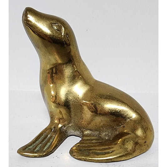 Vintage Brass Seal Figurine 3" Tall Detailed Marine Animal Paperweight Decor