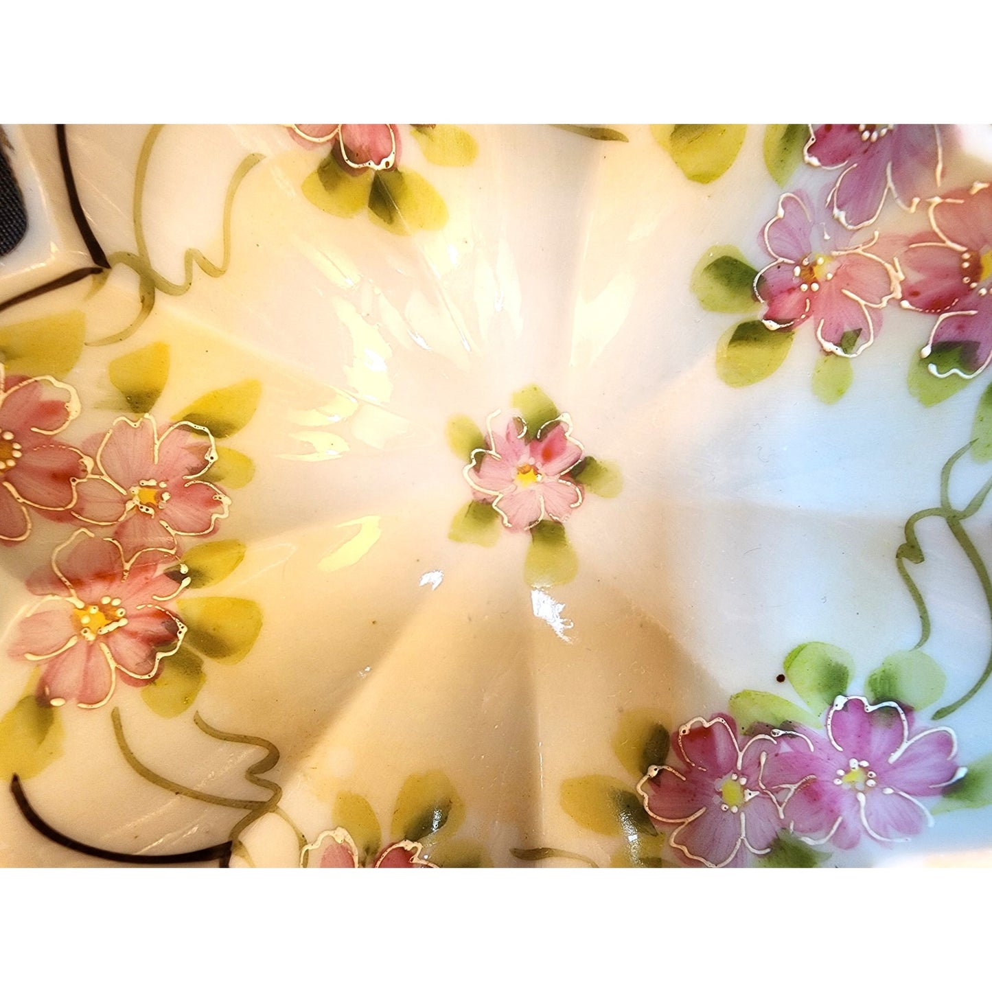 Vintage Japan Footed Dish Pink Floral Gold Gilt Scalloped Porcelain 5" Bowl