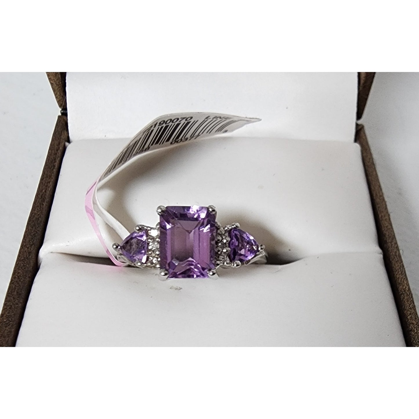 Vintage Sterling Silver Amethyst Ring w/ Mini Diamonds Size 7 + Gift Box