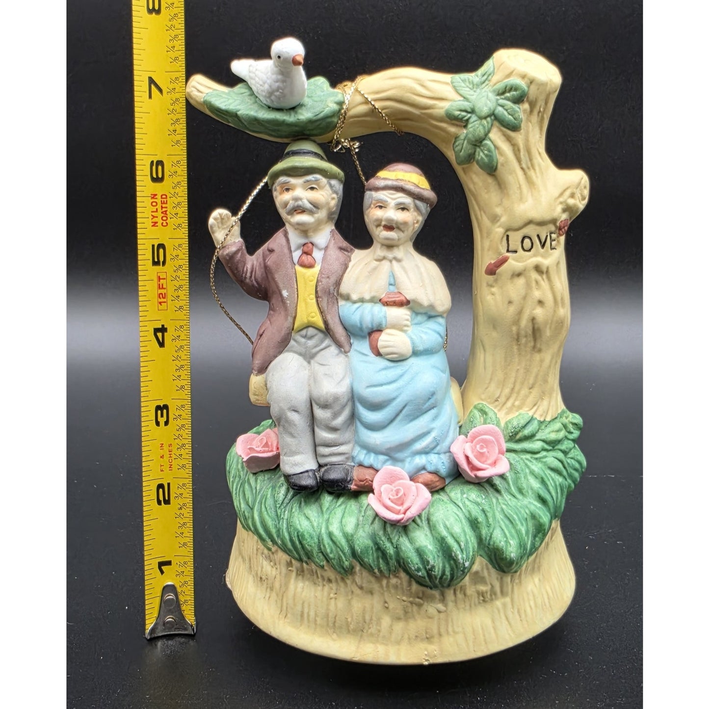 1994 Porcelain Music Box Elderly Couple Swing Rotates 360° Through The Years