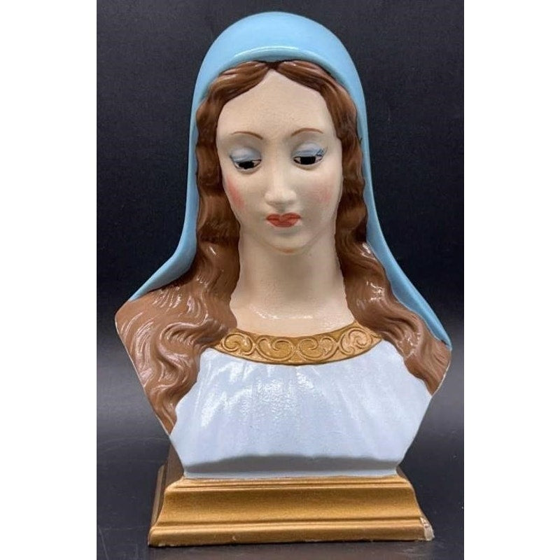 VTG Holland Mold Jesus & Mary Hand-Painted Ceramic Busts 5×3.75×7″