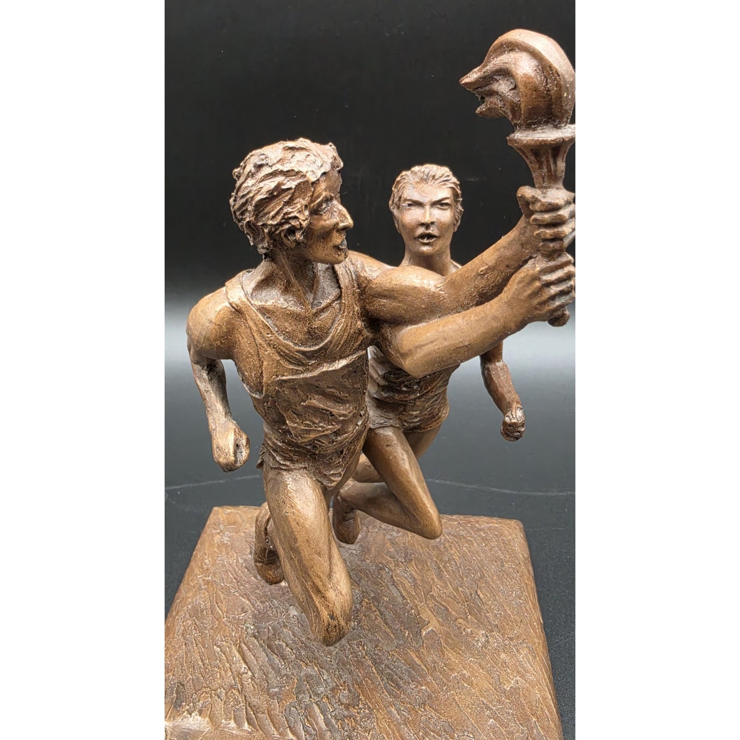 Vintage Bronze Olympic Runners Torch Sculpture 9.75" Signed Marcel Jovine