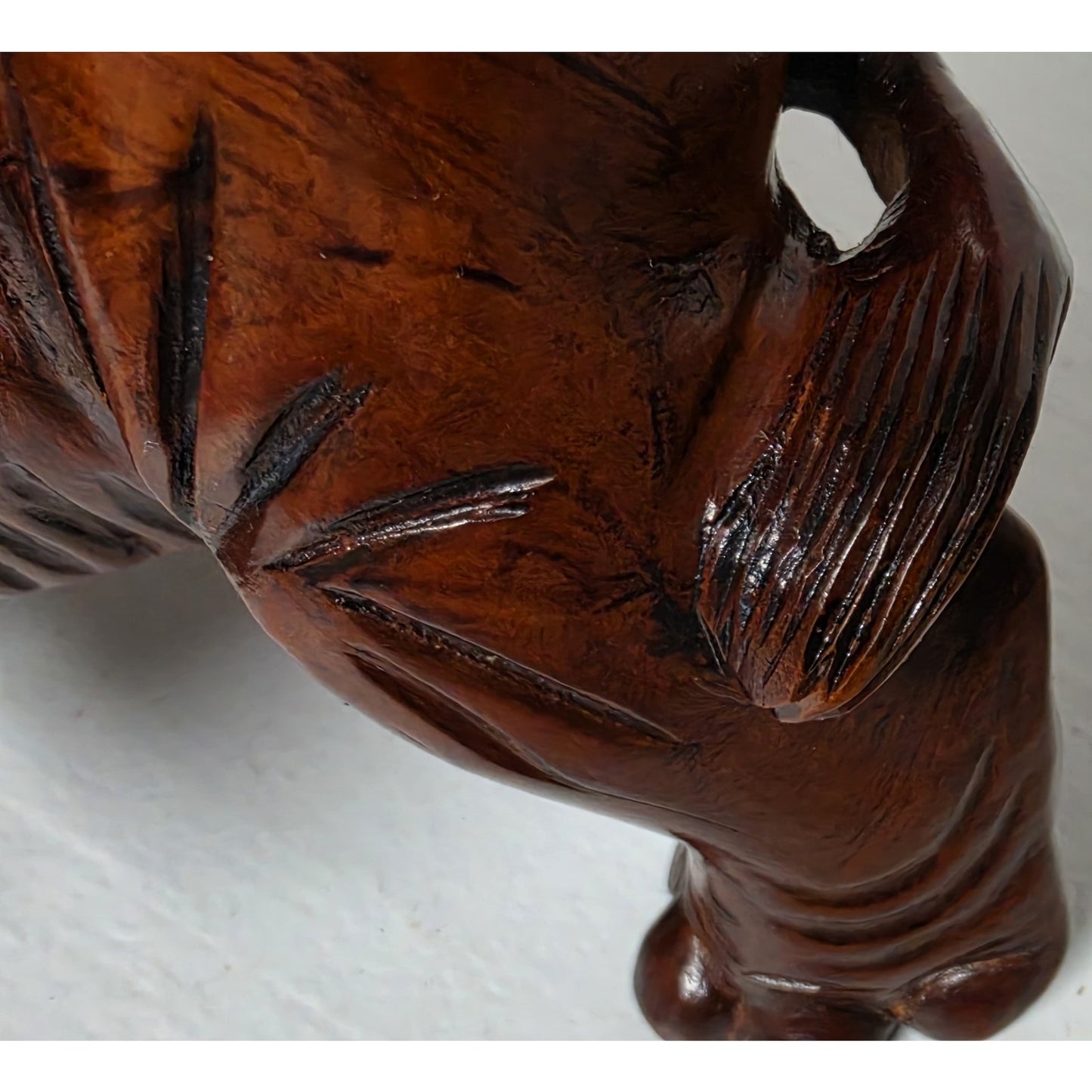 Vintage Hand‑Carved Mahogany Elephant Figurine 6" Wide Solid Wood Sculpture Nice