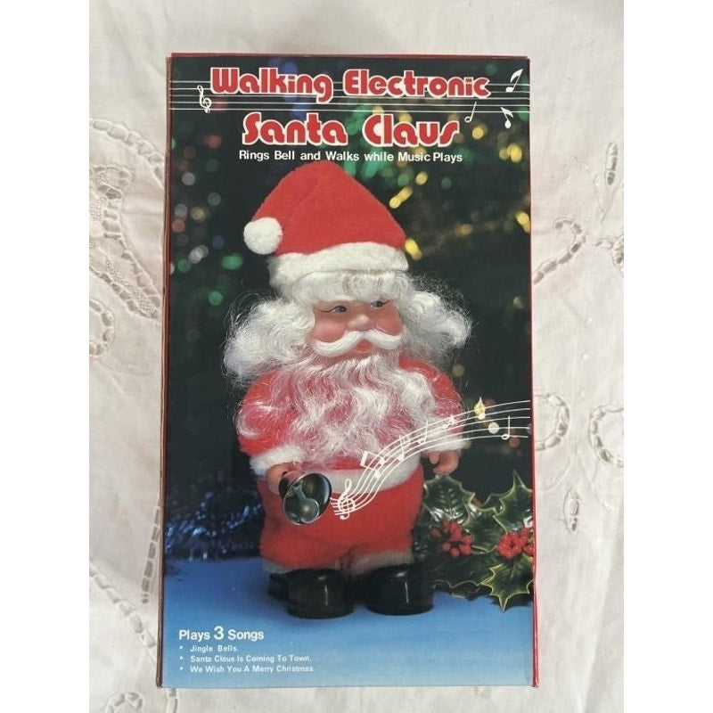 Vintage Walking Electronic Santa Rings Bell & Plays 3 Songs Battery Operated