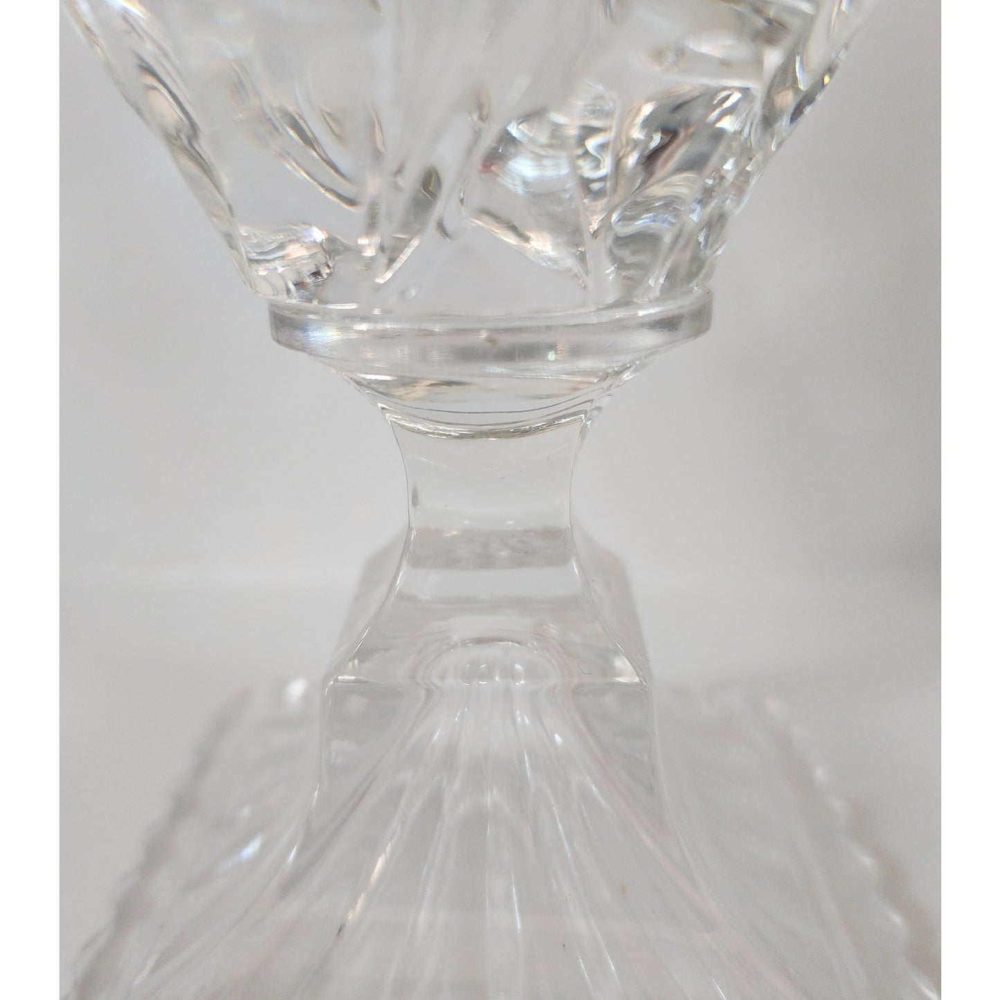 Vintage Lead Crystal Cut Glass Egg on Pedestal Base 7.25" Starburst & Leaf Motif