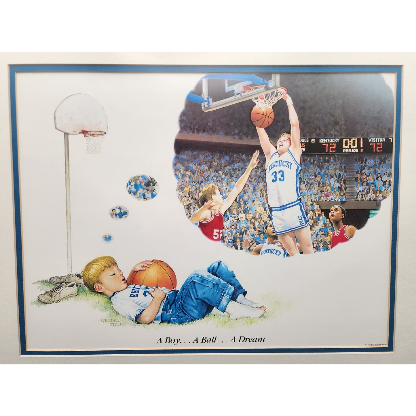 A Boy A Ball A Dream Kentucky Wildcats Lithograph Wendell Field 1988 Framed