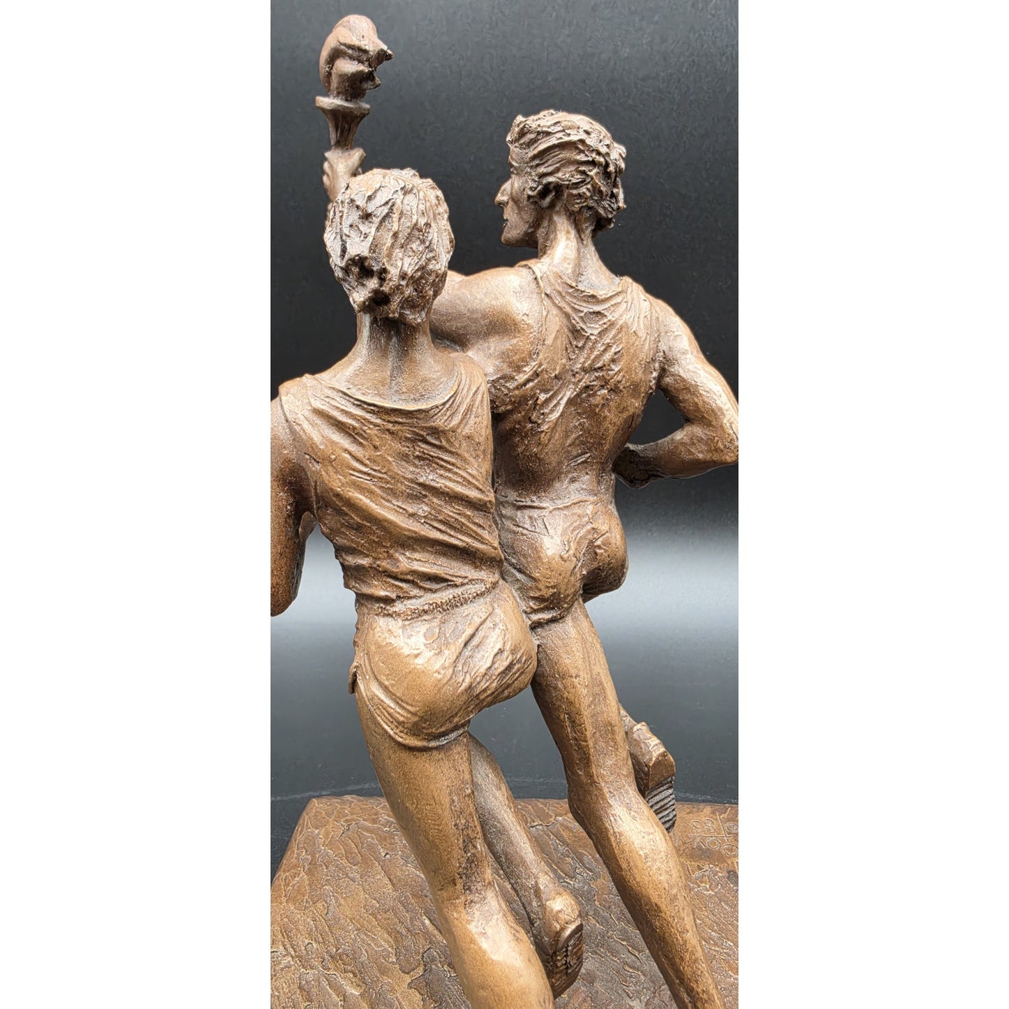 Vintage Bronze Olympic Runners Torch Sculpture 9.75" Signed Marcel Jovine