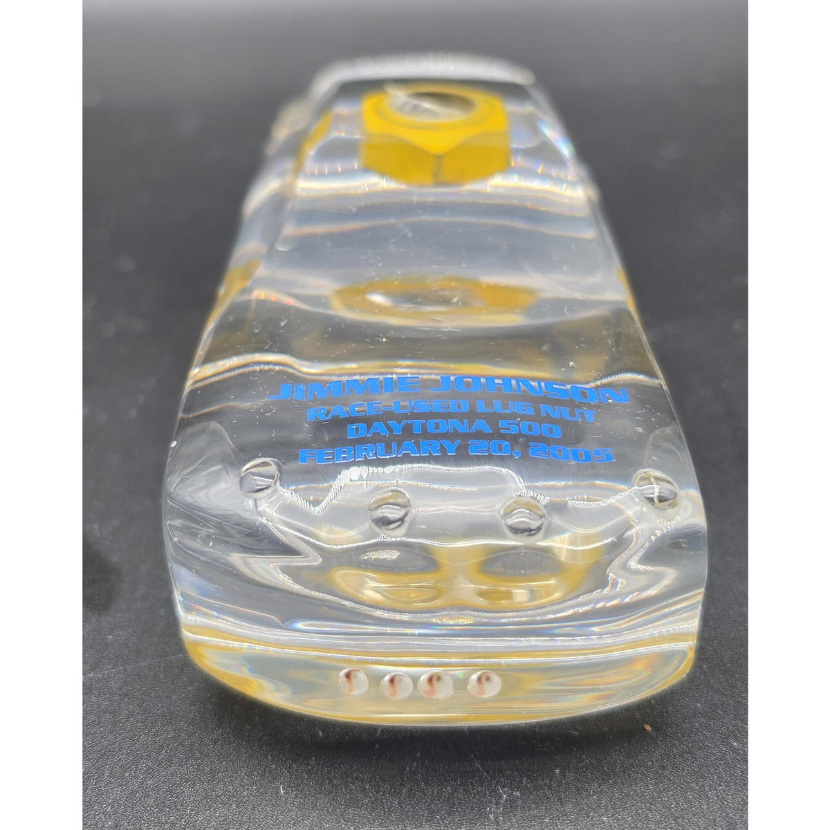 Jimmie Johnson #48 Autographed 2005 Daytona 500 Race Used Lug Nut Acrylic 1/100