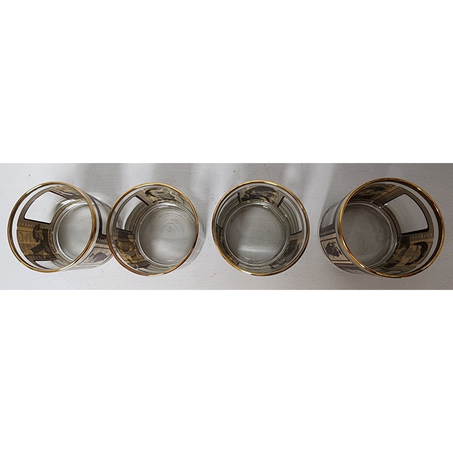 HouzeArt Roaring Twenties Filmstrip Glasses Set w/ Copper Rims Vintage