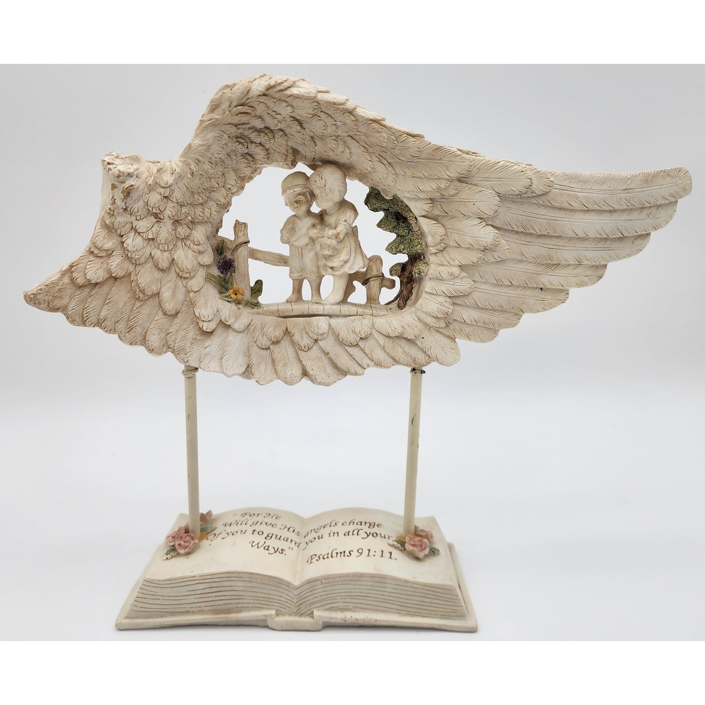 Angel Wing Guardian Figurine w/ Psalms 91:11 Bible Base  11.5" Inspiring Ceramic
