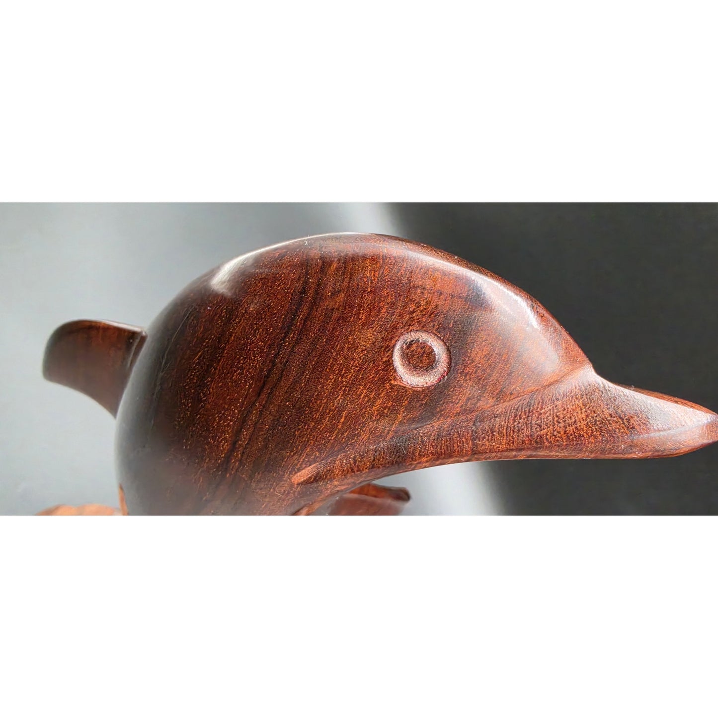 Vintage Hand‑Carved Hardwood Dolphin Statue 13.5" Polished One‑Piece Art