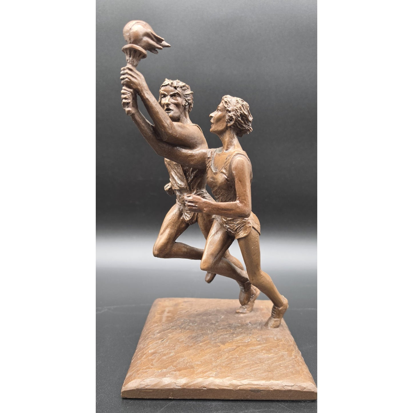 Vintage Bronze Olympic Runners Torch Sculpture 9.75" Signed Marcel Jovine
