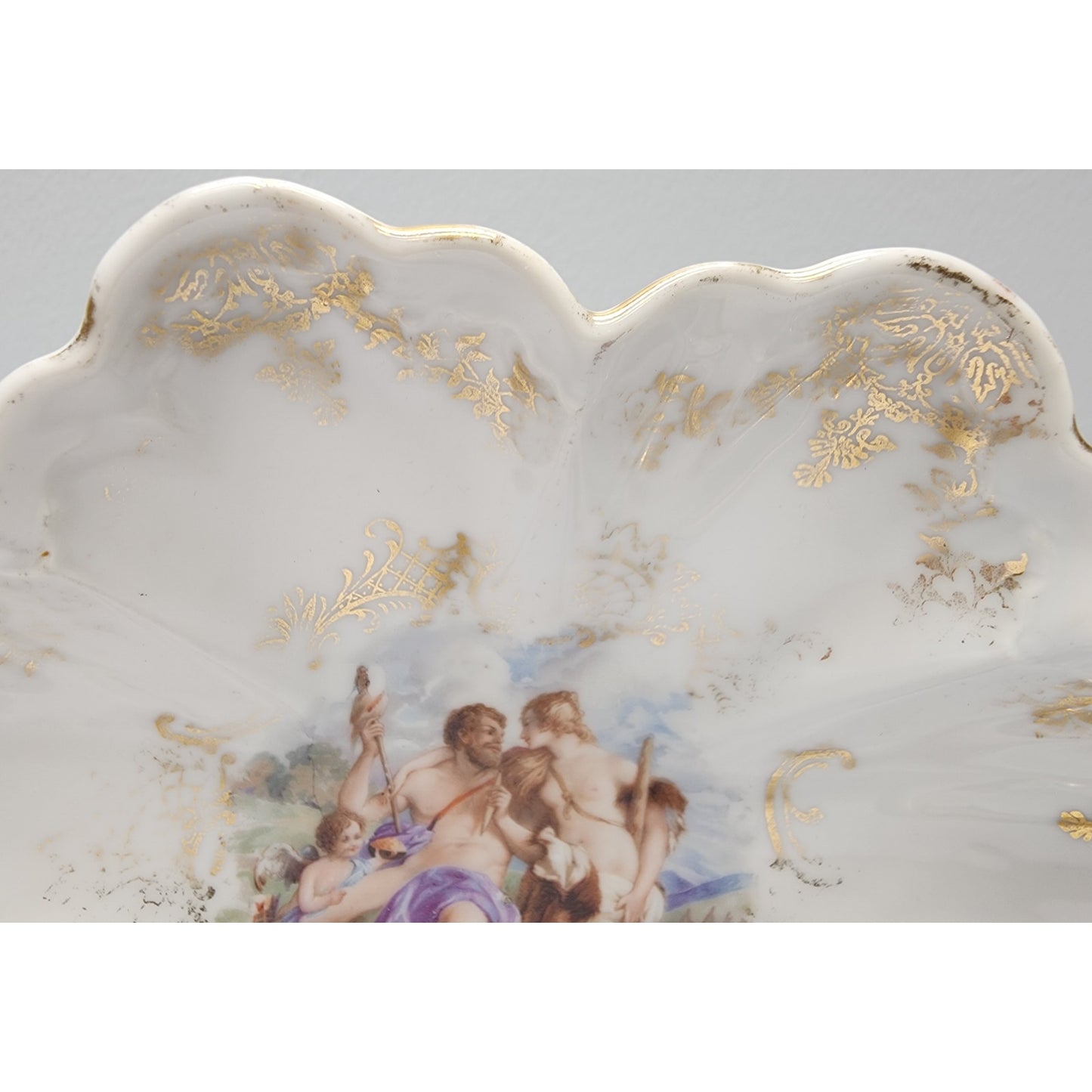 Royal Bavarian Finger Loop Bowl 7" Scalloped Rim Gold Gilt Mythological Scene