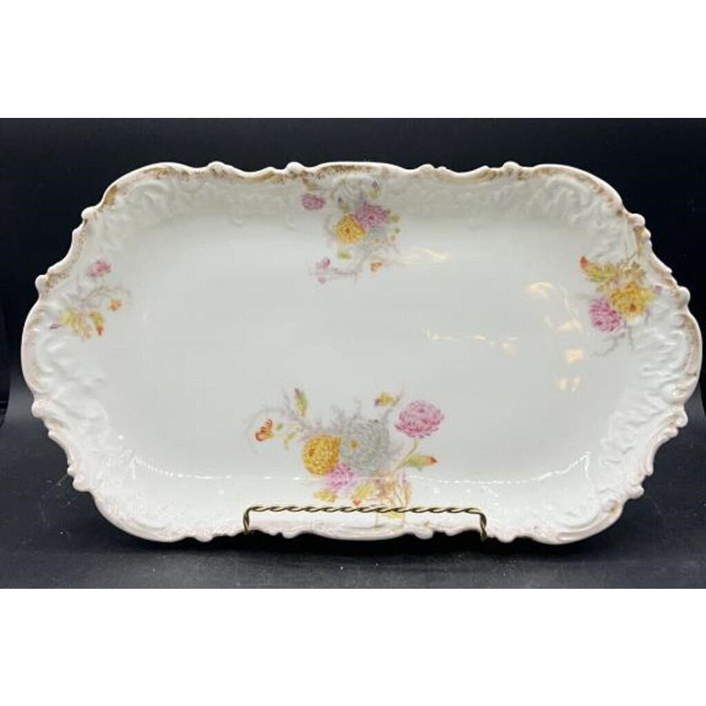 Antique Higgins & Seiter Elite France Porcelain Platter 16" Floral Gold Trim