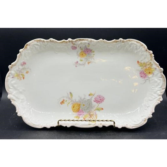 Antique Higgins & Seiter Elite France Porcelain Platter 16" Floral Gold Trim