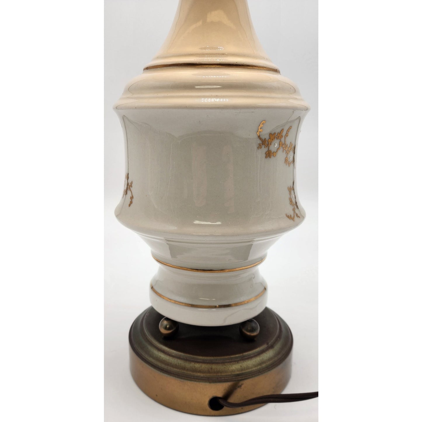 Vintage Asian Ceramic Lamp Gold Floral Relief w/ Tassel Shade 31" Tall Works