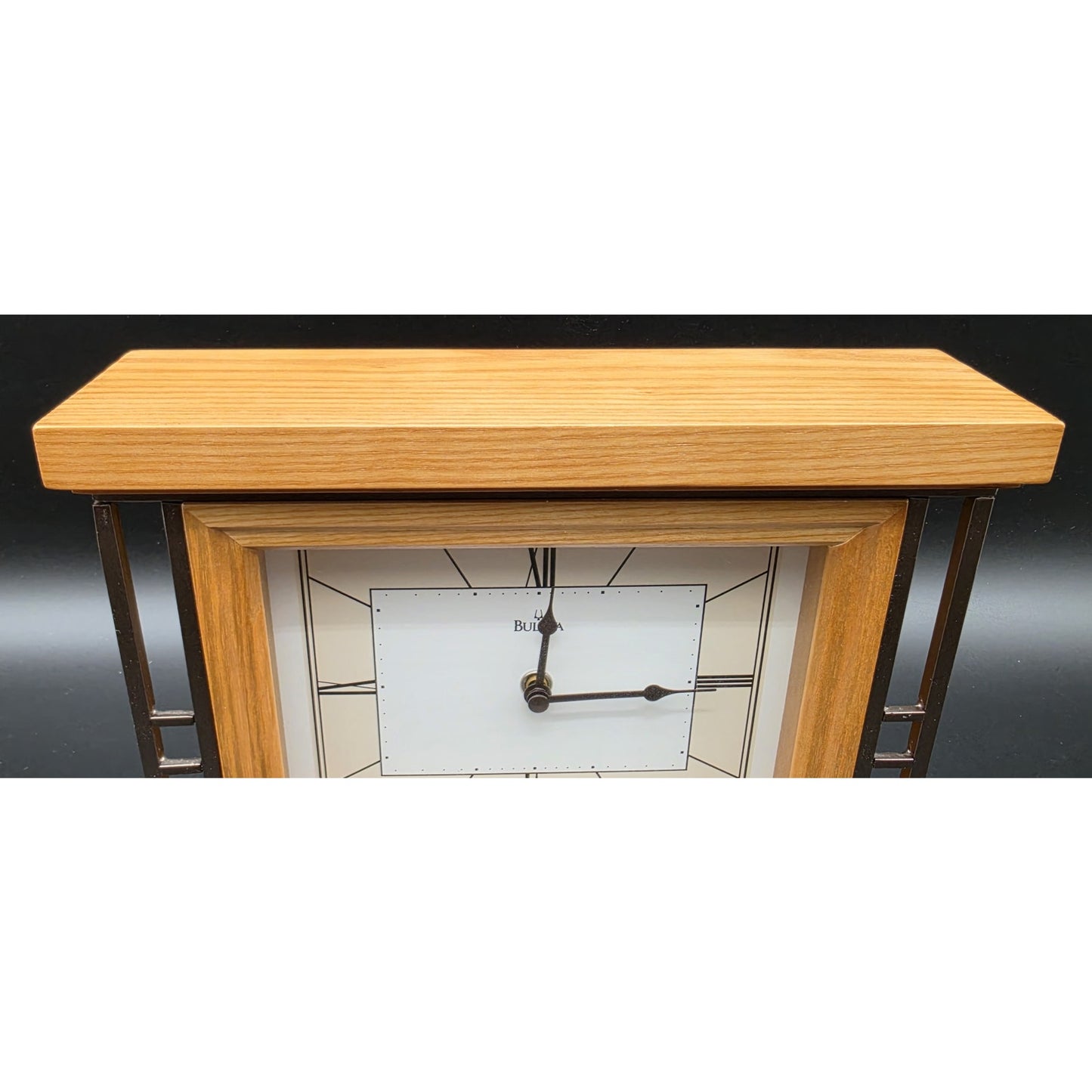 Vintage Bulova Hardwood & Bronze Quartz Mantel Clock – 2012, Beautiful & Working