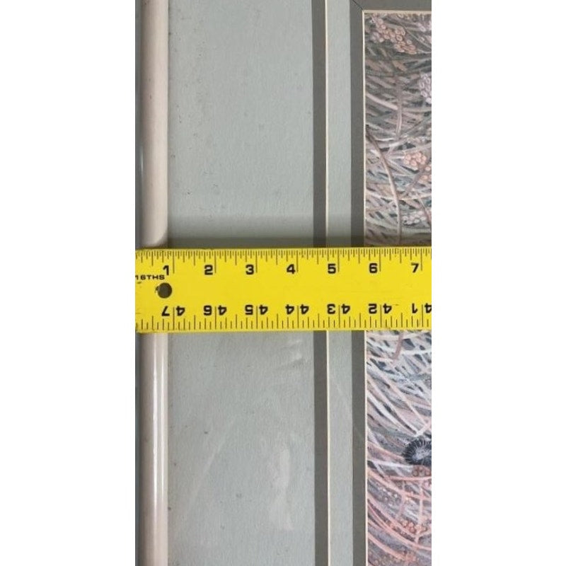 Vintage Japanese Crane Artwork Framed & Matted 33x39" Rice Field Scene