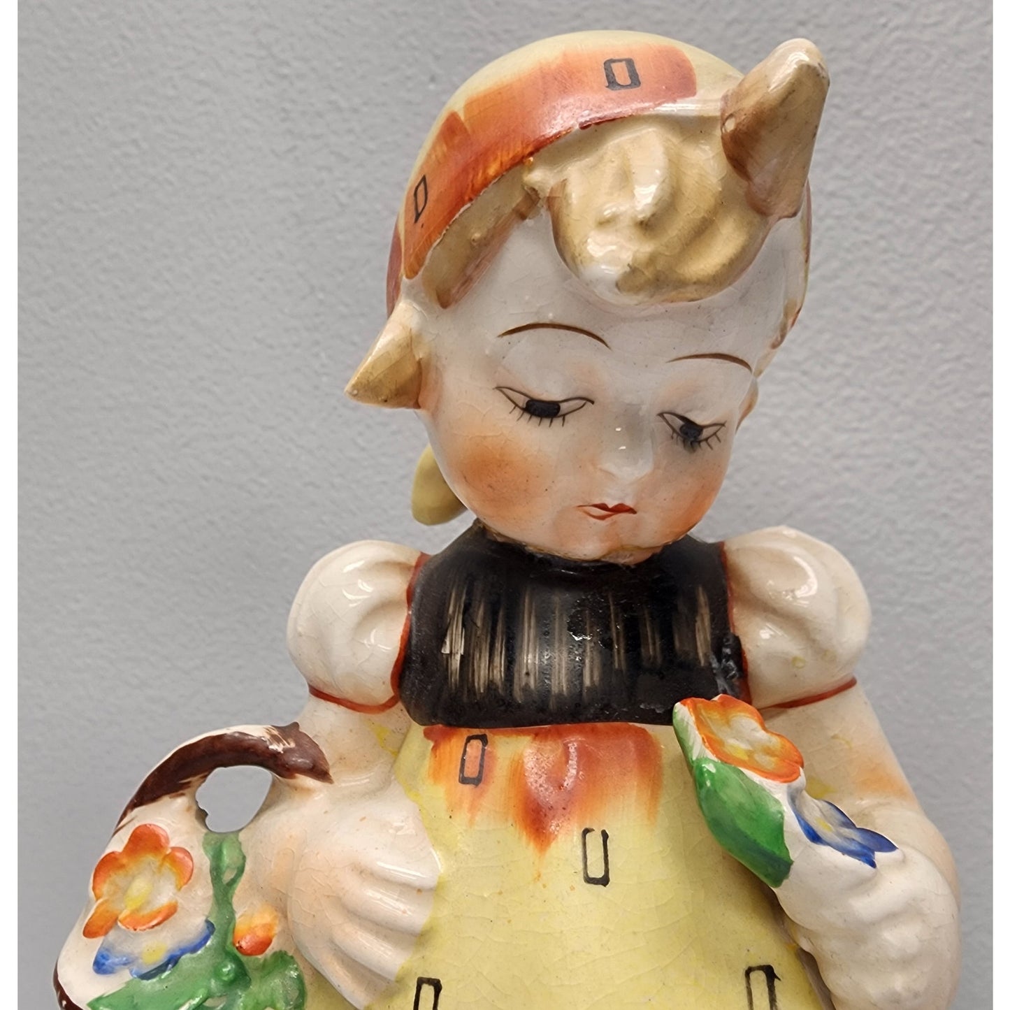 Vintage Made in Japan Dutch Girl Figurine Hand Painted w/ Flower Basket 8.5"