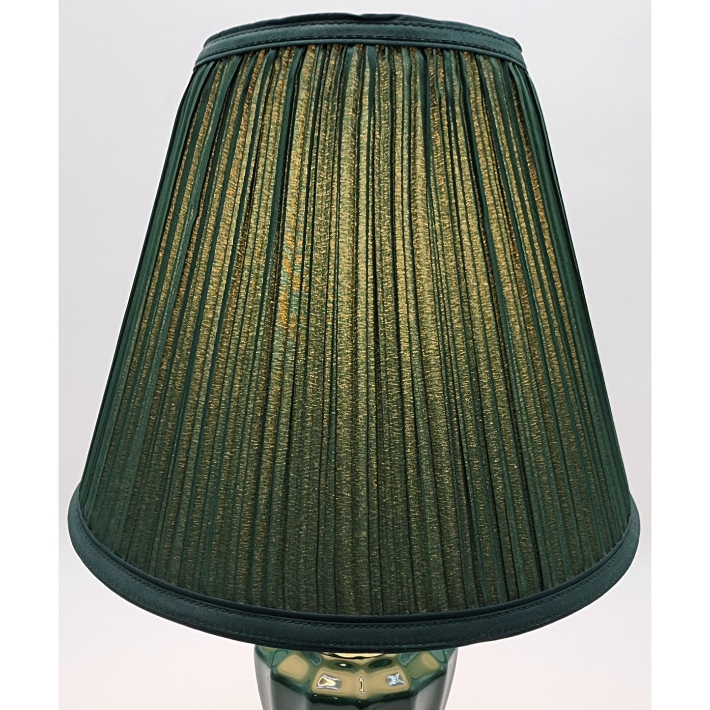 Modern Vintage Forest Green Ceramic & Gold Table Lamp 21" Tall w/ Pleated Shade