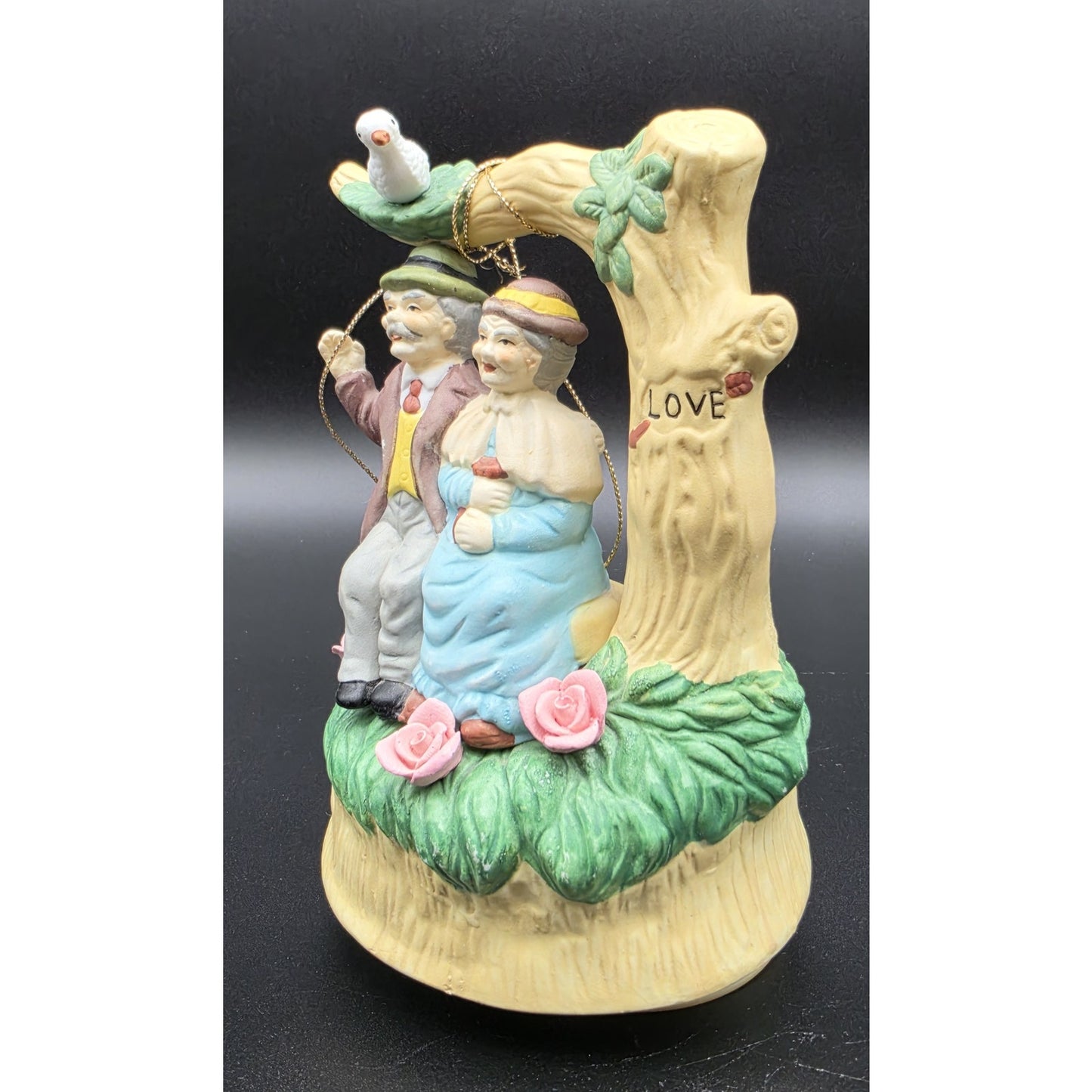 1994 Porcelain Music Box Elderly Couple Swing Rotates 360° Through The Years
