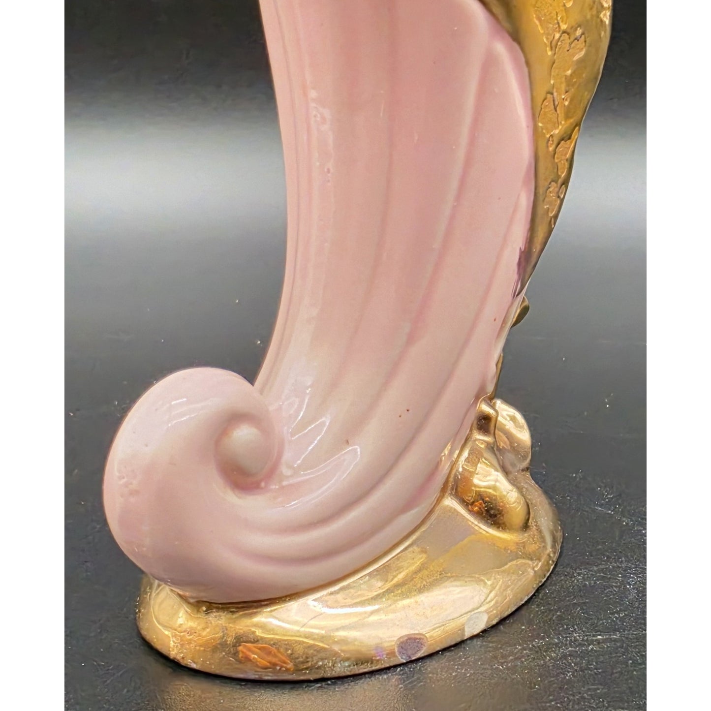 VTG Savoy China Pink & 24K Gold Cornucopia Horn Vase 6.125" Porcelain