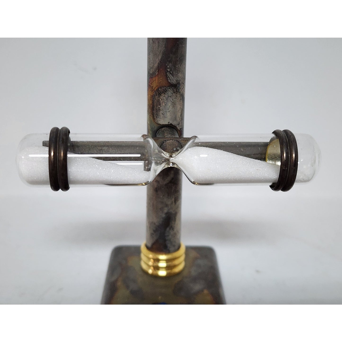 Vintage Brass Hourglass Timer on Stand – 3‑Min Promo Piece, Crystal Finial