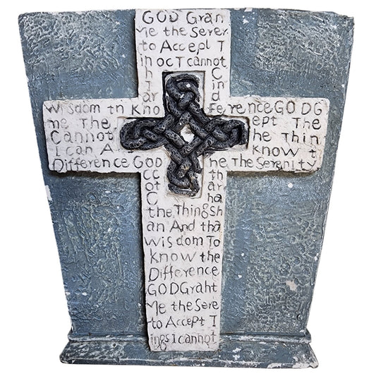 Serenity Prayer Cross Sphere Planter– Sage Green - Heavy Plaster/Concrete Decor