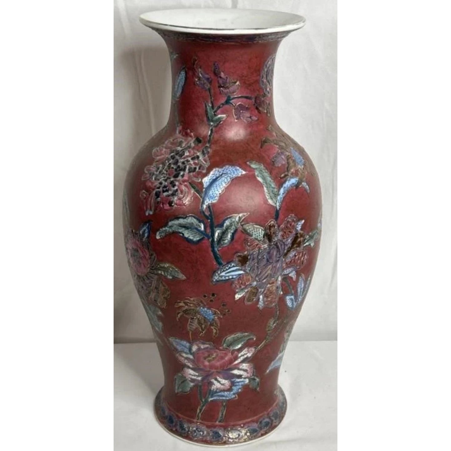 Vintage Beautiful Chinese Vase with Textured Gold Inlay - 18.5" Tall - Rare