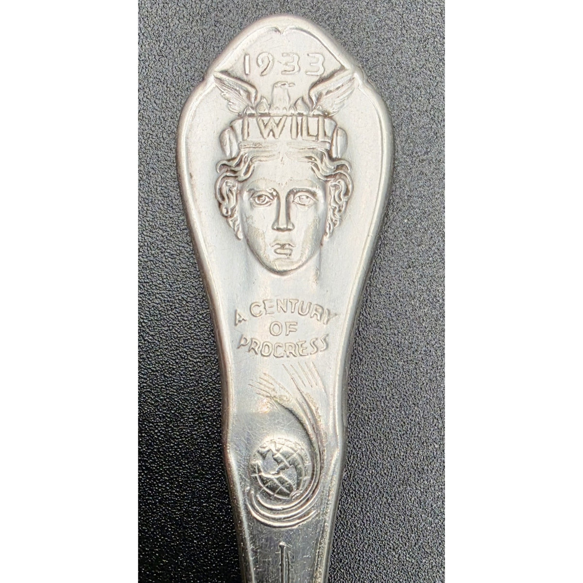 1933 Chicago Worlds Fair Souvenir Silver Spoon Wm A Rogers Science Court Travel