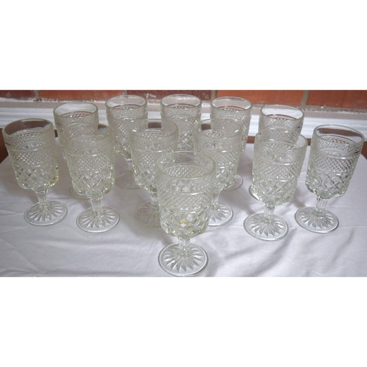 Set of 12 Vintage Anchor Hocking Diamond Cut Goblets 6.56" Tall Glassware