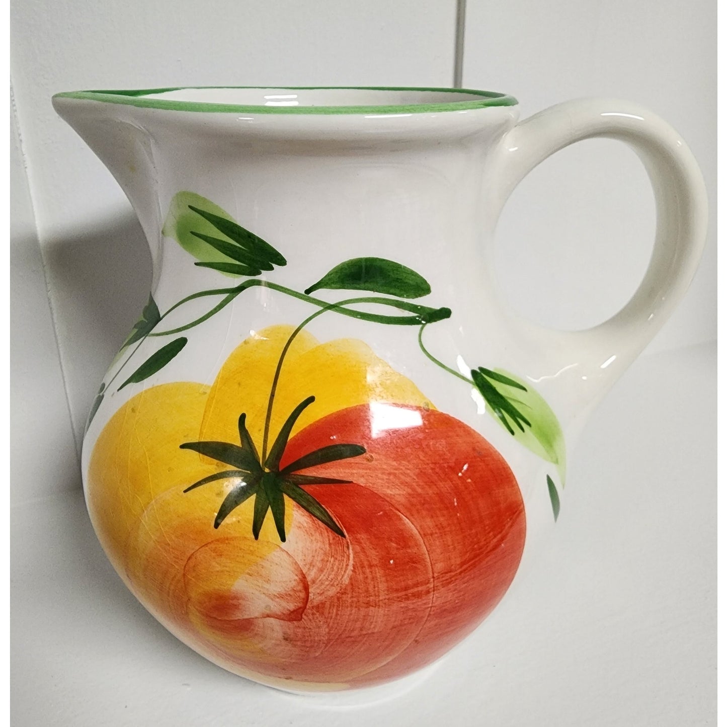 Pizzato Italian Ceramic Pitcher Hand Painted Tomato Fruit 7.25” Vintage Italy