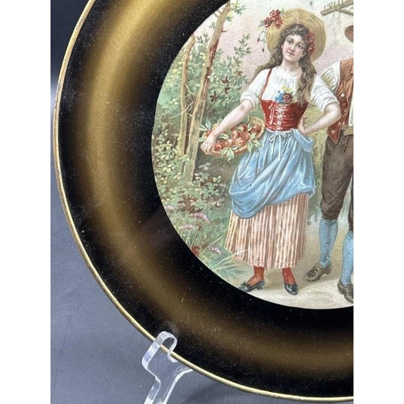 Vintage Romantic Gold-Foil Painted Glass Wall Hanging 11.75″ Diameter