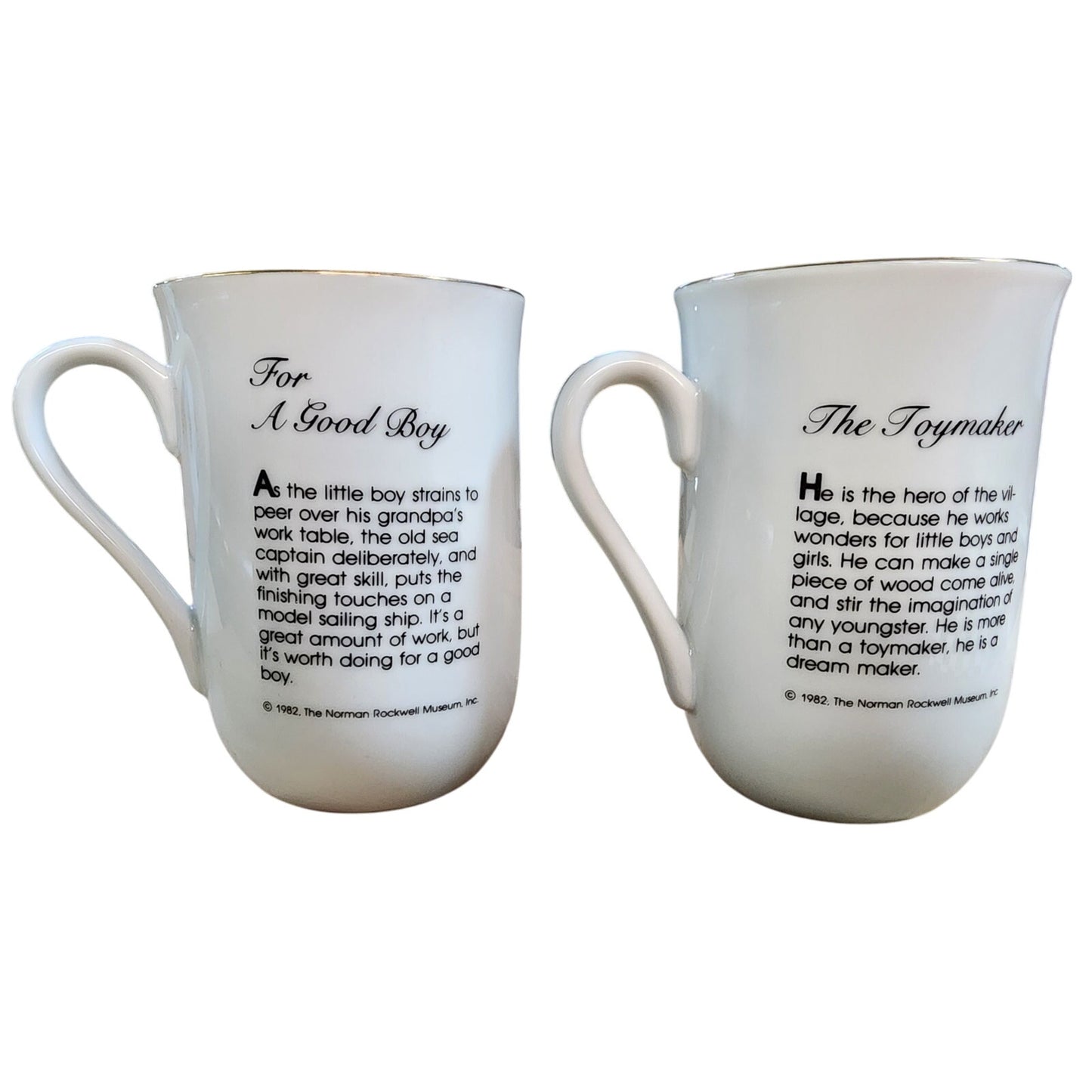 Norman Rockwell Museum Coffee Mug Cup Glasses (1982) Gold Trim - VINTAGE - 8 Pc (Rare)