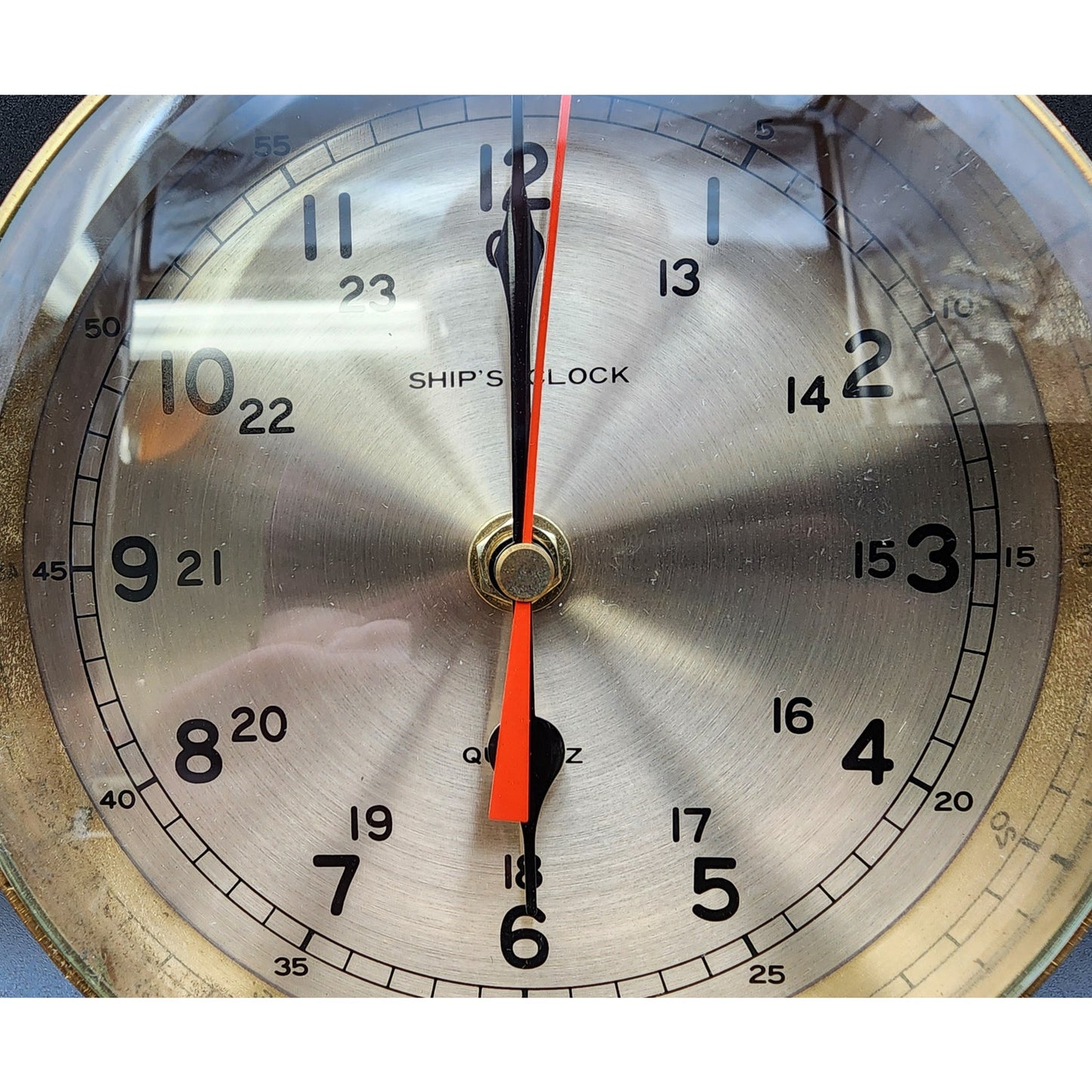 Vintage Lacquered Brass Ship’s Clock – Heavy, Stunning, 24‑Hr Dial, Not Working