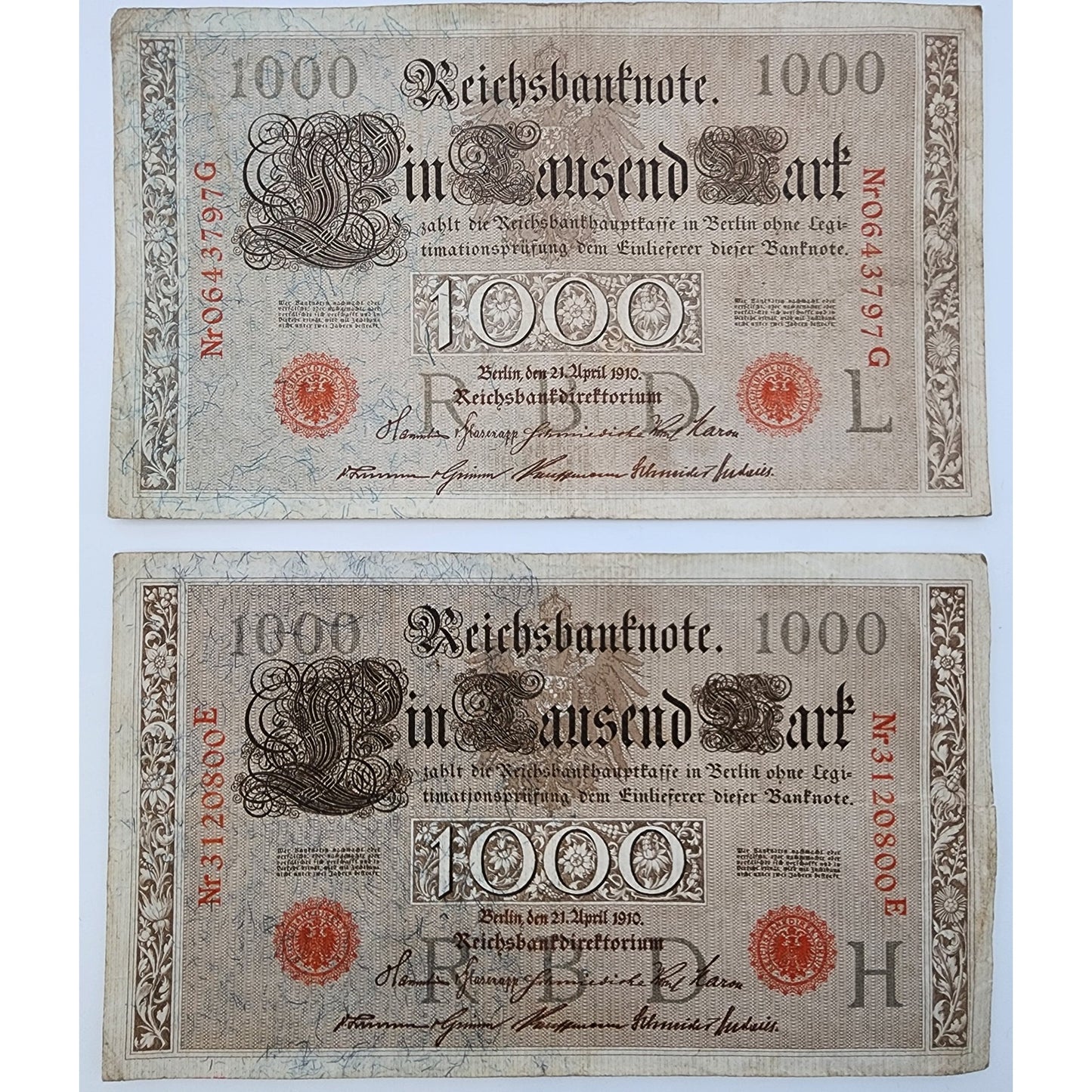 Historic Currency Set 1910 German 1000 Red Seal Mark wth Display- Rare Pair